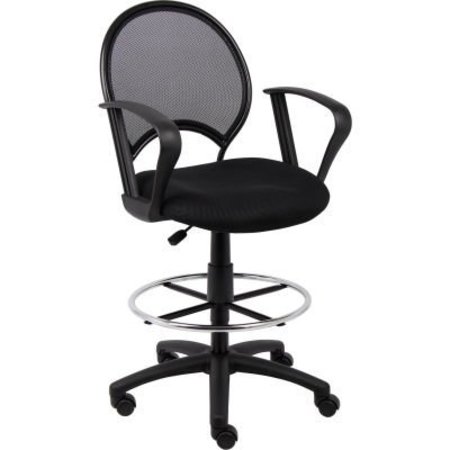 BOSS OFFICE PRODUCTS Boss Mesh Drafting Stool with Fixed Armrest - Fabric - Black B16217